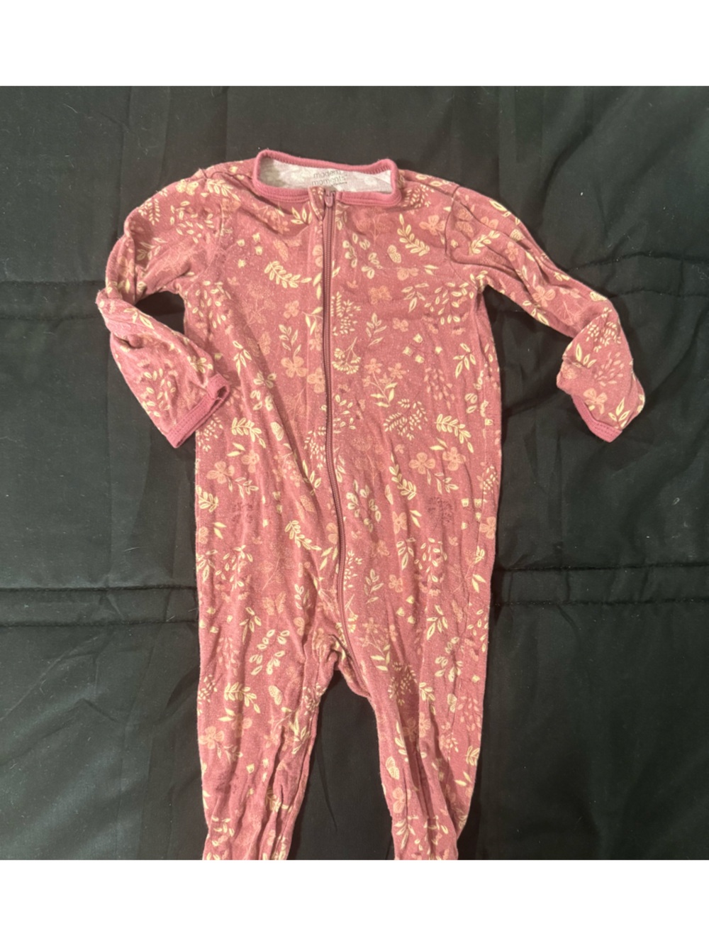 Girls Pink Floral Zip Front Footed One-Piece